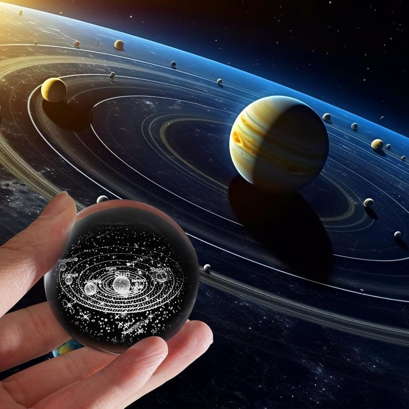 PYJ3DLAMP 3D Solar System Crystal Ball with Stand Lase Engraved Glass Sphere Paperweight Solar System Decor Astronomy Gift - Image 5